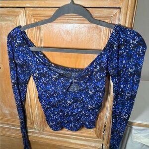 Urban Outfitters Black and Blue Floral Blouse - Juliana Crepe Stretchy Small